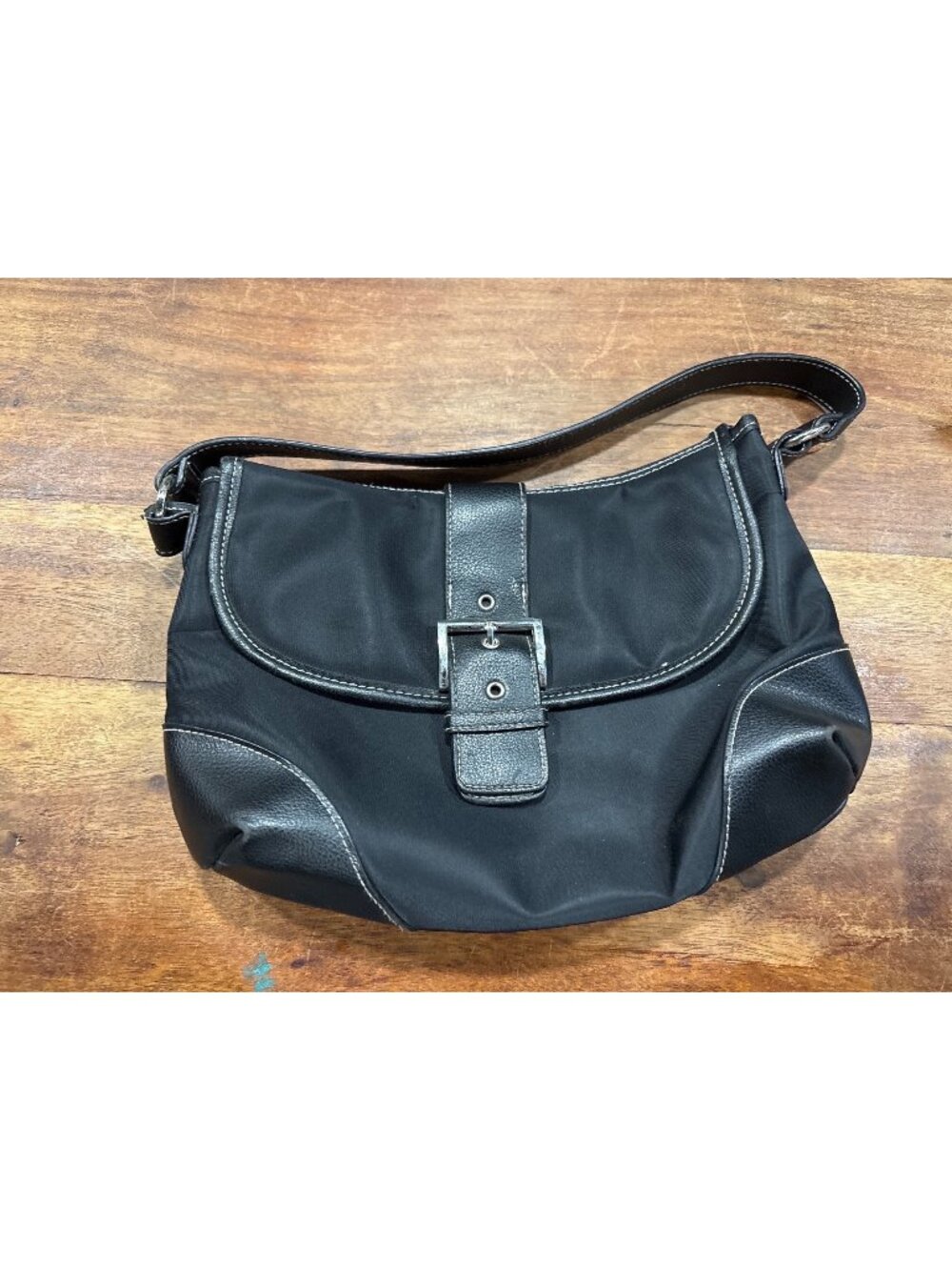 Victorias Secret Black ShoulderHand Bag  Faux Leather Accents & Buckle Detail